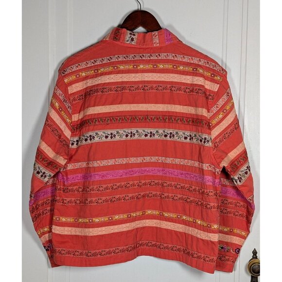 VTG TANTRUMS Women's Size Medium Jacket Blazer Striped Embroidered Shell Buttons - Picture 2 of 4